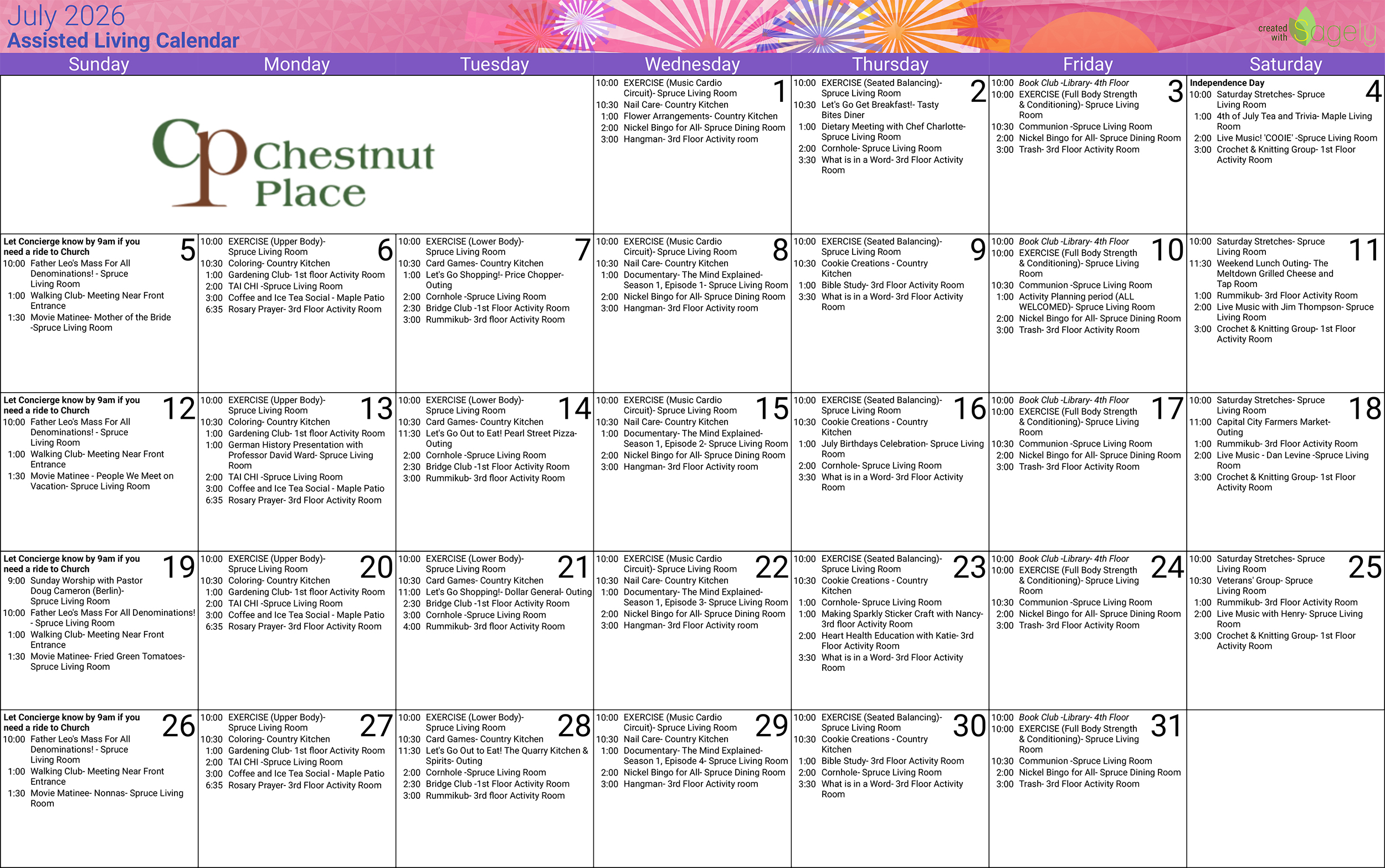 Assisted Living July events 2026